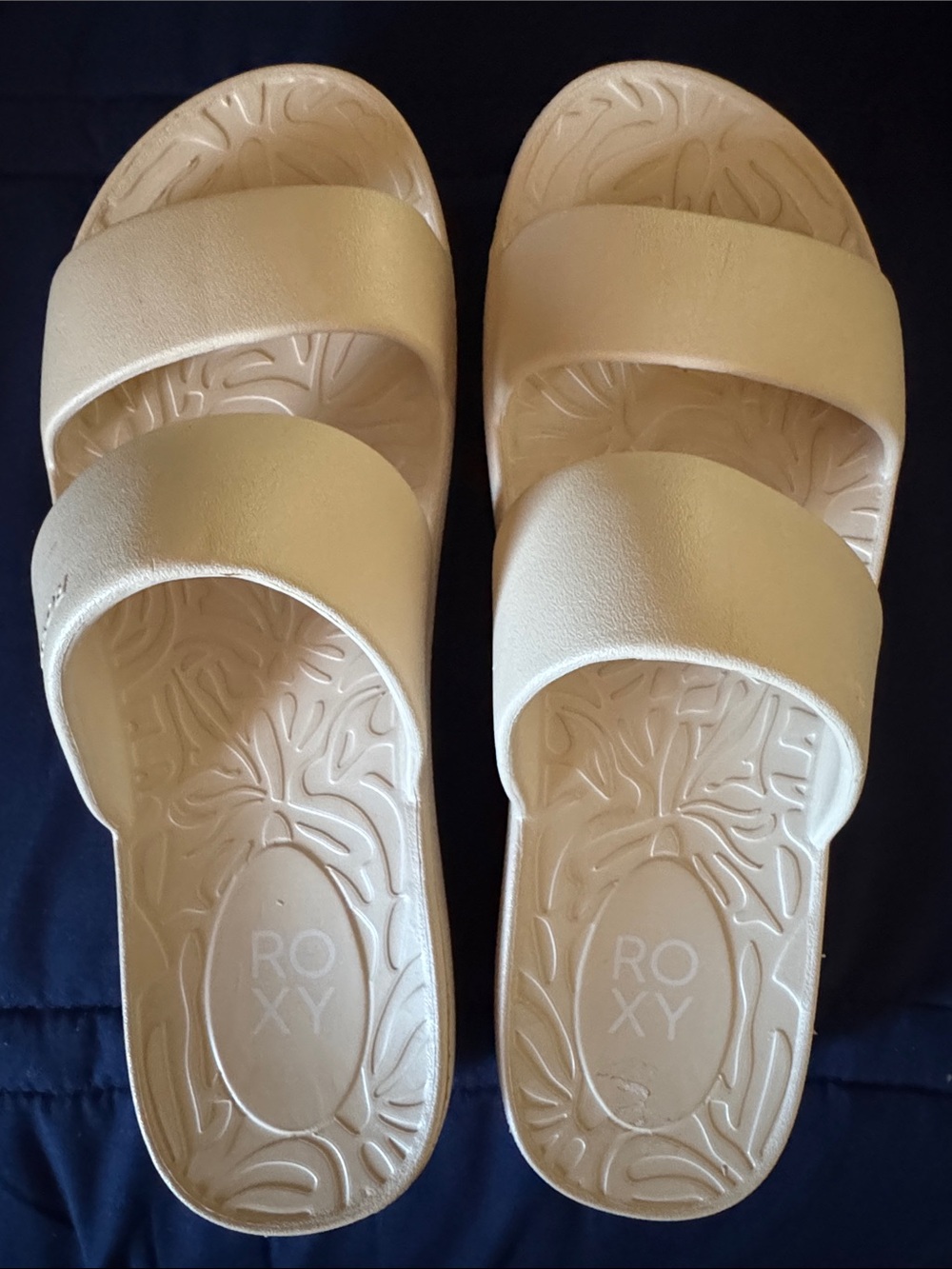 Roxy Women's Beige NEW Double-Strap Slide Sandals
